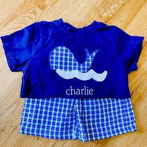 Cecil and Lou “Charlie” embroidered shirt and plaid shorts. Size 4t